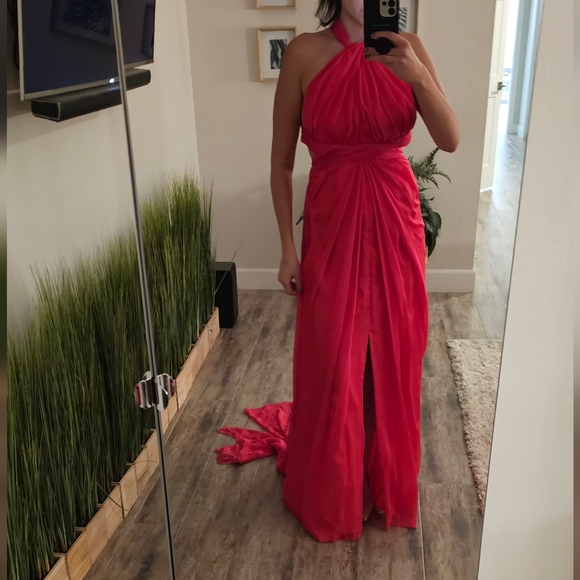 Brandon Maxwell Silk Evening Gown red with pink size 8 Fits a 6-12 - Picture 7 of 8
